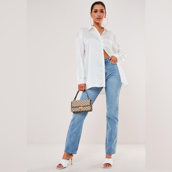 White Button Down Satin Shirt - Picture 3 of 8